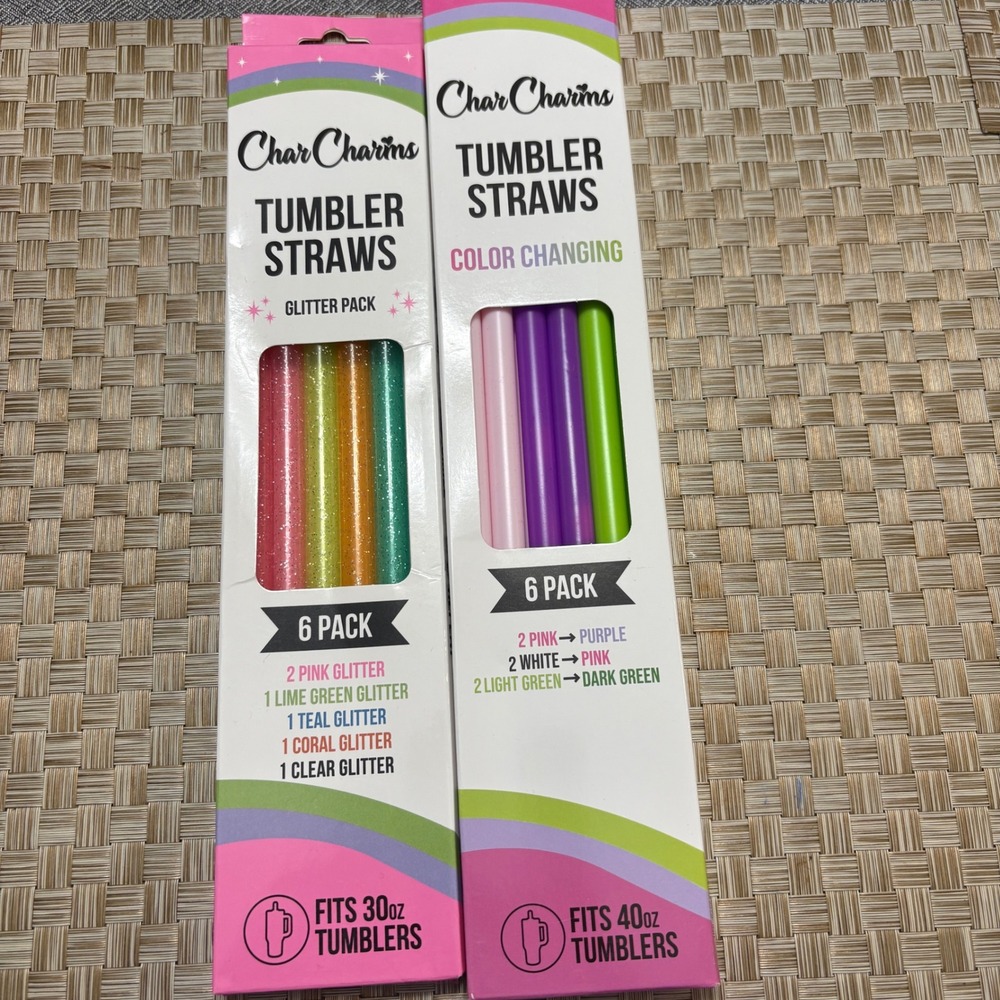 CharCharms Tumbler Straws 6pk Bundle Glitter 30oz Color Changing 40oz Reusable